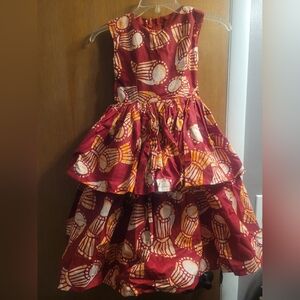 Red and White African Print Sleeveless Dress